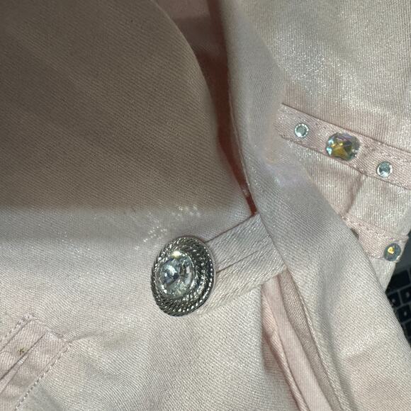 Womens Denim By Milano 3 Pc Suit Skirt Jacket shell Baby Pink sz 10 Bling - Picture 11 of 13